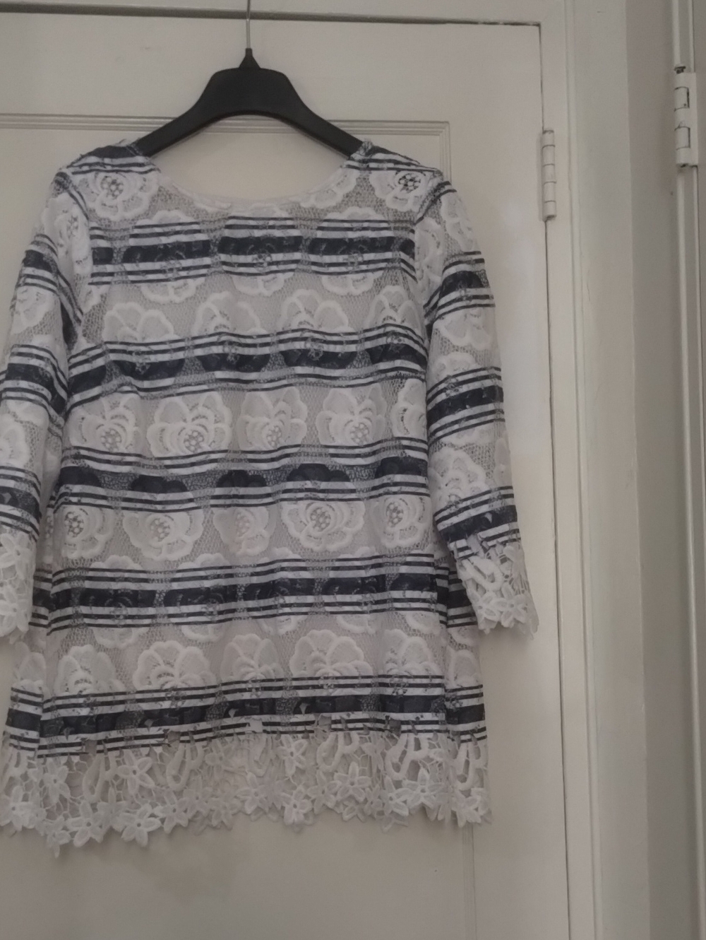 Charter Club White Lace Tunic Dress with Navy Stripes